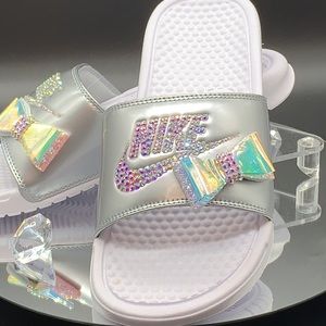 Nike White/Silver/Iridescent Stone Slides